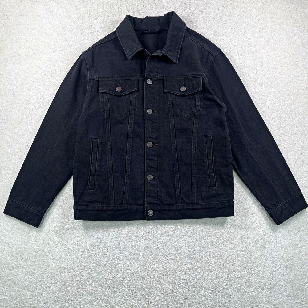 Old Navy Men's Black Denim Trucker Jacket Size Small Type 3  V Seam Short EUC